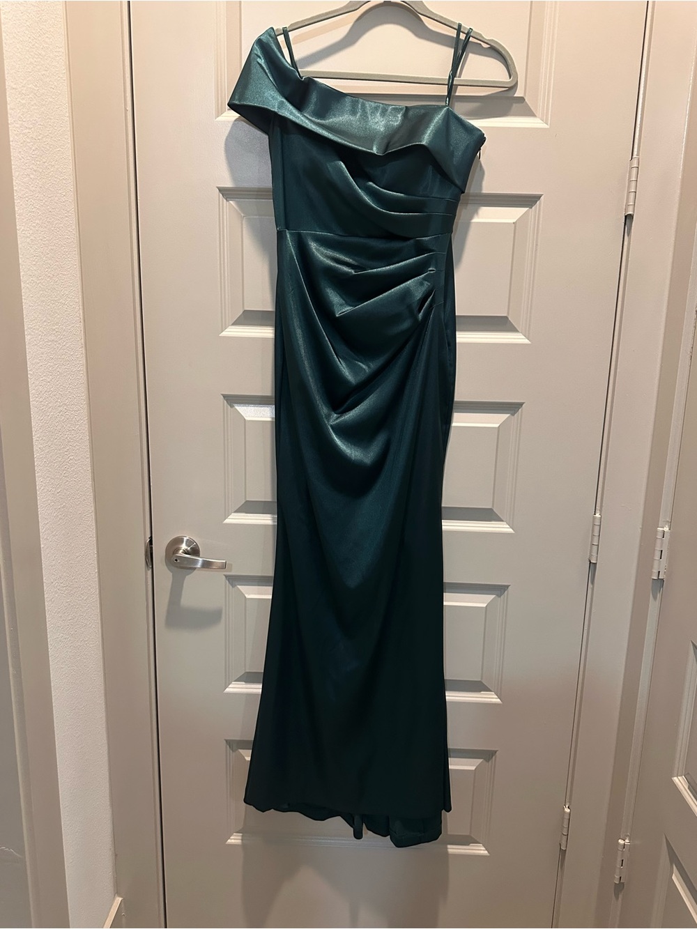 Eliza J Teal One-Shoulder Satin Evening Gown